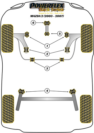 Lower Engine Mount Large Bush Round Bracket Powerflex Polyurethane Bush Black Series Mazda Mazda 2 (2003 - 2007) PFF19-1521BLK