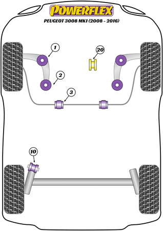 Przednia tuleja przedniego wahacza  Powerflex Road Series Peugeot 3008 Models & 3008 MK1 (2008-2016) PFF50-601