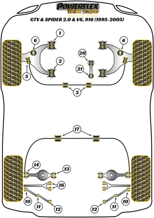 Priekinė apsaugos nuo riedėjimo juostos įvorė (95-02) 20mm Powerflex poliuretano įvorė Black Series Alfa Romeo GTV & Spider 916 2.0 & V6 (1995-2005) PFF1-803-20BLK