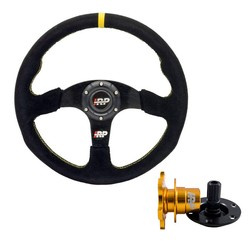 Steering wheel sport suede 350mm flat IRP + Steering wheel hub Quick Release IRP black gold
