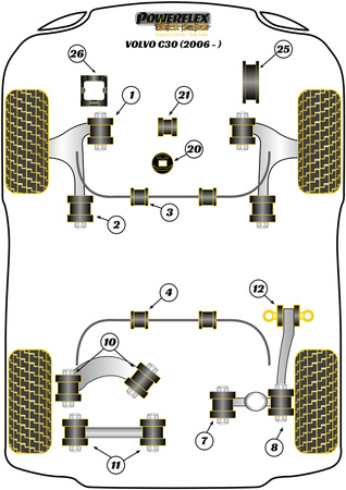 Untere Drehmomenthalterung und -buchse, Verwendung auf der Rennstrecke Powerflex Polyurethanbuchse Black Series Volvo C30 (2006 - 2013) PFF19-1822BLK