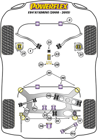 Wkładka tulei dyferencjału (standard) Powerflex Road Series BMW X Series & X1 Series\X1 E84 xDrive (2008-2015) PFF5-4628