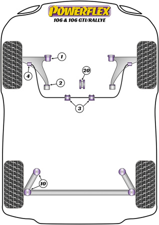 Anti Roll Bar Outer Bush 20mm Powerflex Polyurethane Bush Road Series Peugeot 106 (1991-2003) PFF12-104