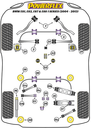 Tuleja i wspornik mocowania dolnego tylnego amortyzatora Powerflex Road Series BMW 1 Series & E81, E82, E87 & E88 (2004 - 2013) PFR5-417