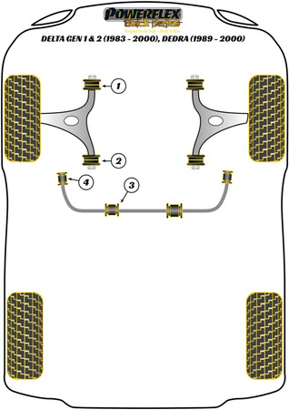 Priekinis apsaugos nuo riedėjimo strypas iki važiuoklės įvorės 22 mm Powerflex poliuretano įvorė Black Series Lancia Dedra inc Integrale (1989-1999) PFF16-603-22BLK