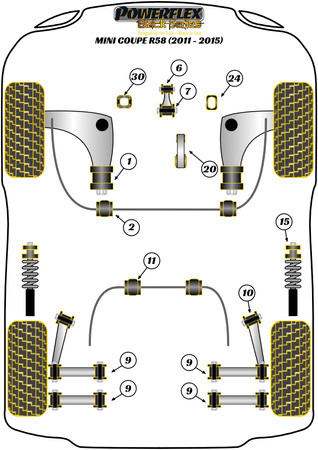 Untere Motorhalterung Kleine Buchse Powerflex Polyurethanbuchse Black Series Mini R58 Coupe (2011 - 2015) PFF5-206BLK