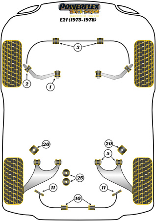 Hátsó hátsó hátsó kar persely állítható Powerflex poliuretán szilent Black Series BMW 3 Series E21 (1975 - 1978) PFR5-306GBLK
