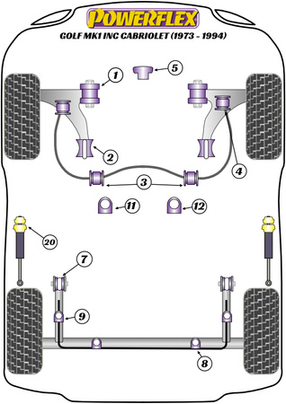 Zestaw śrub regulacji kąta pochylenia PowerAlign (12mm x 60mm) Powerflex road+black Volkswagen Golf & Golf MK1 inc Cabriolet (1973 - 1994) PFA100-12
