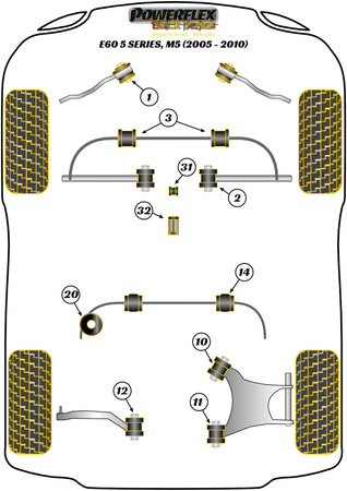 Hátsó alsó kar első persely Powerflex poliuretán szilent Black Series BMW 5 Series E60, E61 (2003-2010) E60/E61 M5 (2005-2010) PFR5-710BLK