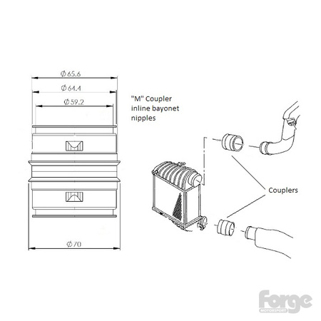 Legierung Bajonett-Kupplung 65mm, beidseitig männlich, mit Inline-Anschlüssen