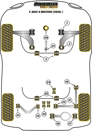 Galinė apsaugos nuo riedėjimo juostos įvorė 20,7 mm Powerflex poliuretano įvorė Black Series Volkswagen T-Roc (2018 on) T-Roc 4-Motion inc R (2018 on) PFR85-815-20.7BLK