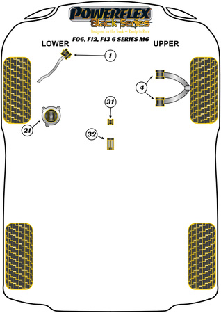 Priekinė viršutinė svirties įvorė  Powerflex poliuretano įvorė Black Series BMW 6 Series F06, F12, F13 (2011 - 2018) F06 Sedan / F12 Convertible / F13 Coupe M6 (2011-2018)  PFF5-6004BLK