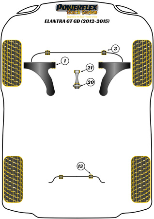 Első stabilizátor persely 22,5 mm  Powerflex poliuretán szilent Black Series Hyundai Elantra Models Elantra GT GD (2012 - 2015) PFF26-103-22.5BLK