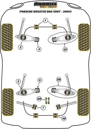 Priekinė vikšro valdymo svirtis išorinė įvorė Powerflex poliuretano įvorė Black Series Porsche 986 Boxster (1997-2004) PFF57-502BLK