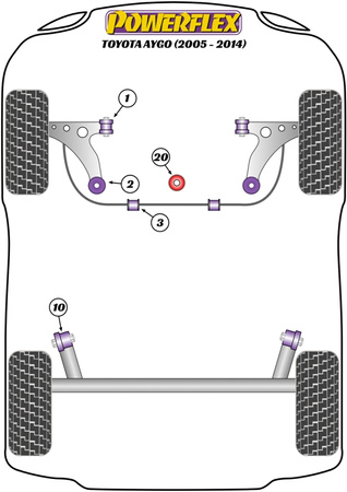 Priekinė apsaugos nuo riedėjimo juostos įvorė 22mm Powerflex poliuretano įvorė Road Series Toyota Aygo (2005 - 2014) PFF12-703-22
