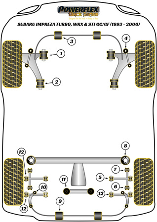 Rear Diff Mount, Early RA & UK WRX Models Powerflex Polyurethane Bush Black Series Subaru Impreza Impreza Turbo inc. WRX & STi GC,GF (1993 - 2000) PFR69-123BLK
