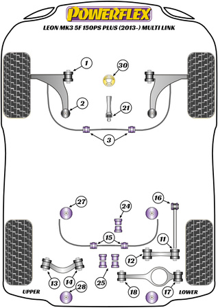Przednia tuleja mocowania tylnego dyferencjału  Powerflex Road Series Seat Leon Models & Leon MK3 5F (2013-2020)\Leon MK3 5F 150PS plus (2013-2020) Multi Link PFR85-524