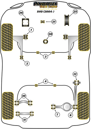 Priekinis apsaugos nuo riedėjimo strypas iki važiuoklės įvorės 21 mm Powerflex poliuretano įvorė Black Series Volvo S40 (2004 - 2012) PFR19-1204-21BLK