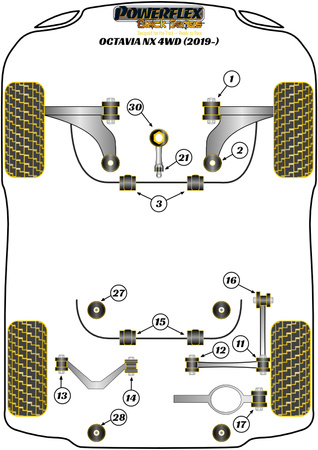 Hintere Stabilisatorbuchse 21,7 mm Powerflex Polyurethanbuchse Black Series Skoda Octavia Octavia Mk4 NX (2019 on) Octavia NX 4WD PFR85-815-21.7BLK