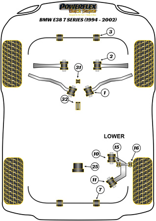 Galinio diferenciatoriaus priekinė tvirtinimo įvorė Powerflex poliuretano įvorė Black Series BMW 7 Series E38 (1994 - 2002) PFR5-524BLK