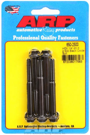 ARP "1/4""-20 X 2.500 hex black oxide bolts" (5pcs)