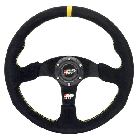 Steering wheel sport suede 350mm flat IRP + Steering wheel hub Quick Release IRP black gold