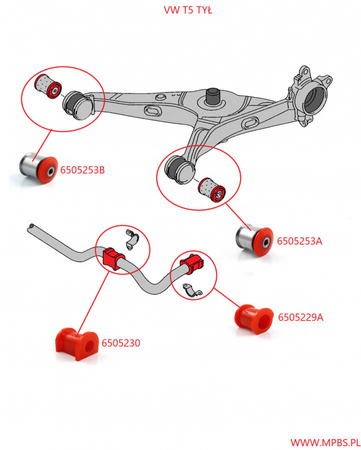 Stabilisatorbuchsen hinten (außen) - MPBS: 6505229A Volkswagen Transporter T5,