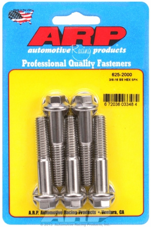 ARP "3/8""-16 x 2.000 hex 7/16 wrenching SS bolts" (5pcs)