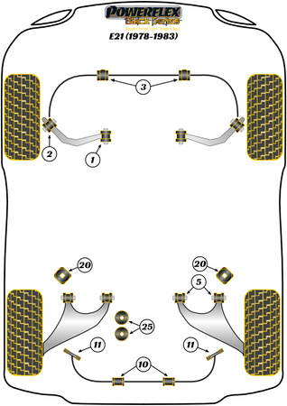 Hátsó hátsó hátsó kar persely állítható  Powerflex poliuretán szilent Black Series BMW 3 Series E21 (1978 - 1983) PFR5-306GBLK