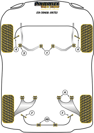 Priekinės apatinės rankos vidinė įvorė Powerflex poliuretano įvorė Black Series BMW E9 2.5CS - 3.0CSL (1968-1975) PFF5-2001BLK