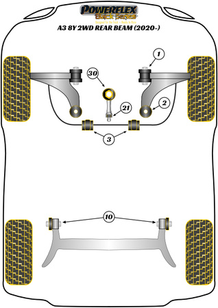 Tylna tuleja przedniego wahacza, regulacja wyprzedzenia sworznia Powerflex Black Series Audi A3 / S3 / RS3 & A3 / S3 / RS3 8Y (2020 on)\A3 MK4 8Y FWD (2020 on) Rear Beam PFF3-902GBLK