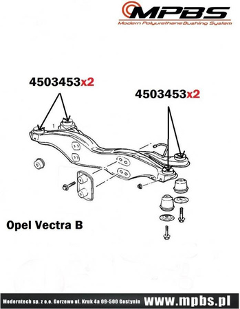 Buchse des hinteren Trägers (hinten) - MPBS: 4503453B Opel Vectra B,