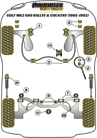Galinio amortizatoriaus viršutinė tvirtinimo įvorė Powerflex poliuretano įvorė Black Series Volkswagen Golf Golf MK2 (1985 - 1992) Golf MK2 4WD, Inc Rallye & Country (1985 - 1992) PFR85-240BLK