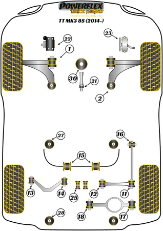 Mažesnis sukimo momentas Mount maža įvorė Powerflex poliuretano įvorė Black Series Audi TT Models TT / TTRS Mk3 FV/8S (2014 on) PFF3-1325BLK