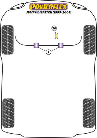 Priekinis apsaugos nuo riedėjimo strypas iki važiuoklės įvorės 25 mm Powerflex poliuretano įvorė Road Series Citroen Jumpy / Dispatch (1995 - 2007) PFF16-204-25