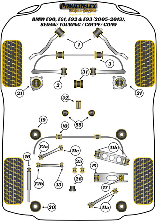 Hinterer oberer Querlenker an der Chassisbuchse Powerflex Polyurethanbuchse Black Series BMW 3 Series E90, E91, E92 & E93 (2005-2013) E9* Sedan / Touring / Coupe / Conv PFR5-411BLK