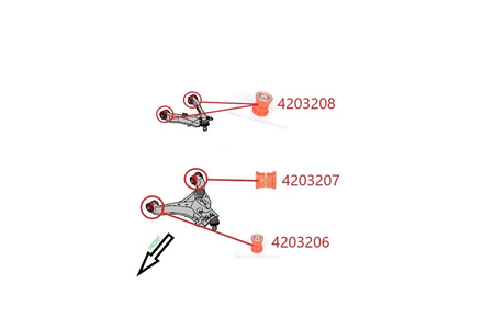 Priekinės apatinės valdymo svirties įvorė – galinė – MPBS: 4203207 Pajero III Pajero IV
