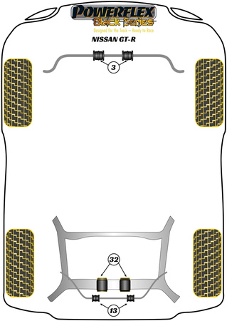 Priekinė apsaugos nuo riedėjimo juostos įvorė 34mm Powerflex poliuretano įvorė Black Series Nissan GT-R (2008 on) PFF46-703-34BLK