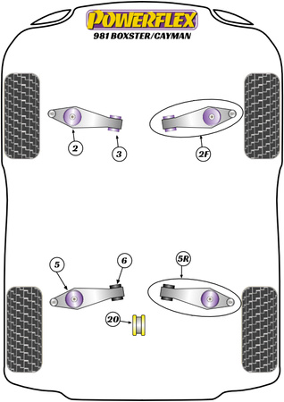 Zewnętrzna tuleja przedniego wahacza poprzecznego z regulacją wyprzedzenia sworznia Powerflex Road Series Porsche 981 Boxster/Cayman (2012 - 2016) PFF57-802