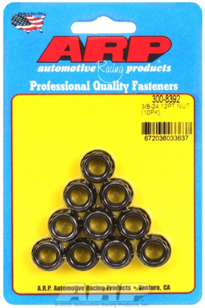 ARP "3/8""-24. 1/2"" socket. .645 flange OD. 12pt nut kit" (10pc
