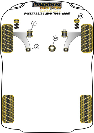 Első alsó motorrögzítő persely és betétek Powerflex poliuretán szilent Black Series Volkswagen Passat Models Passat B3/B4 (1988 - 1996) Passat B3/B4 2WD (1988 - 1996) PFF85-280BLK