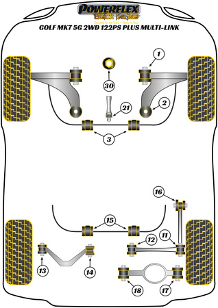 Hátsó stabilizátor persely 19,6 mm Powerflex poliuretán szilent Black Series Volkswagen Golf Golf MK7 5G (2012 - 2019) Golf MK7 5G 2WD 122PS plus Multi-link (2012-2019) PFR85-815-19.6BLK
