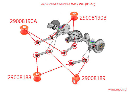 Felső hátsó vezérlőkar persely - hátsó MPBS: 29008190B Jeep Grand Cherokee III WK/WH,