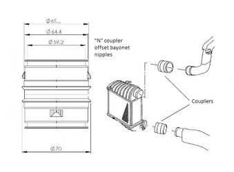 Alloy Male to Male Bayonet 65mm Coupler with Offset Nipples