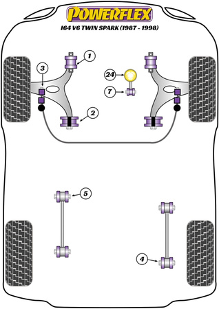 Priekinės apsaugos nuo riedėjimo juostos galinės jungties tvirtinimas prie rankos įvorės Powerflex poliuretano įvorė Road Series Alfa Romeo 164 V6 & Twin Spark (1987 -1998) PFF1-603