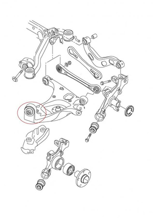 Tuleja wahacza tylnego, dolnego, wewnętrzna (z przodu) - MPBS: 0601722A Audi A4 B6, B7, Seat Exeo,