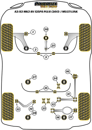 Priekinė apsaugos nuo riedėjimo juostos įvorė 21,7 mm Powerflex poliuretano įvorė Black Series Audi A3 / S3 / RS3 A3 / S3 / RS3 8V (2013 - 2020) A3 / S3 MK3 8V 125PS plus (2013 - 2020) Multi Link PFF85-803-21.7BLK