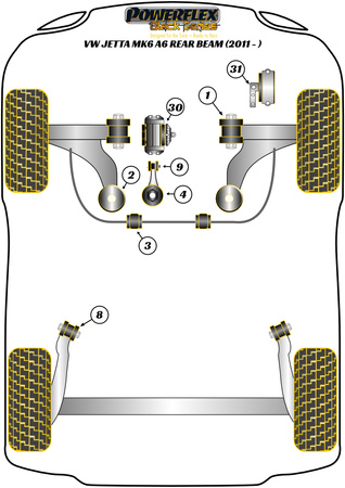 Első stabilizátor persely 23,6 mm Powerflex poliuretán szilent Black Series Volkswagen Jetta Models Jetta MK6 A6 (2011 - 2018) Jetta MK6 A6 Rear Beam (2011 - 2018) PFF85-503-23.6BLK