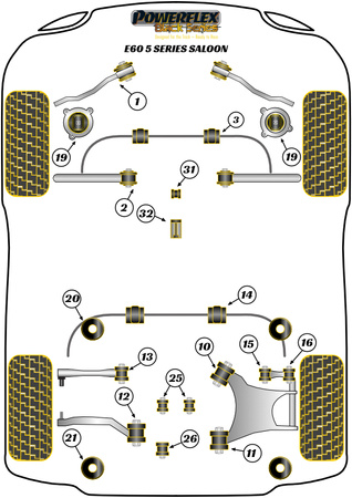 Hátsó felkar belső persely Powerflex poliuretán szilent Black Series BMW 5 Series E60, E61 (2003-2010) E60 Saloon PFR5-712BLK