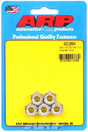 ARP "3/8""-16 SS coarse nyloc hex nut kit" (5pcs)